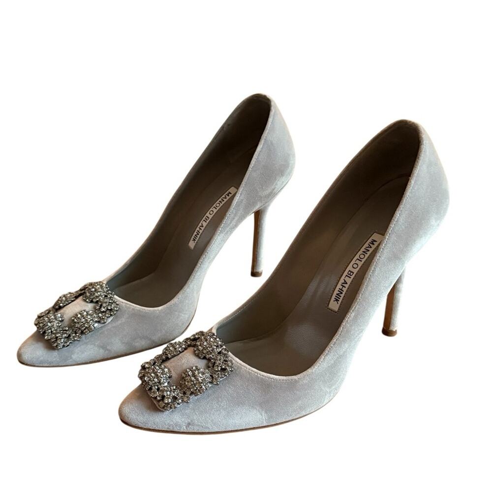 MANOLO BLAHNIK Hangisi 105 Embellished Velvet Iconic Chic Pumps EU 39.5 US 9.5